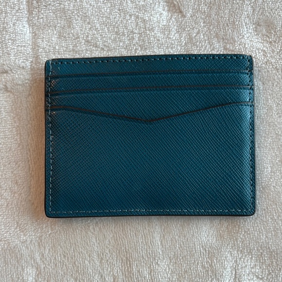 Kate Spade Staci Small Slim Card Holder Saffiano Leather Peacock Teal - Picture 3 of 6